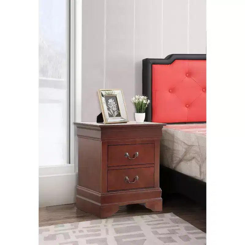 HomeStock Rectangle Cherry Wood Nighstand For Living Room and Bedroom