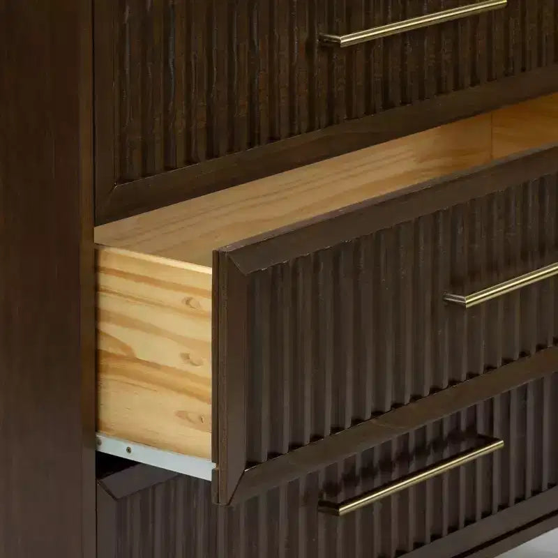 Commode 3 tiroirs cannelés avec poignée en laiton