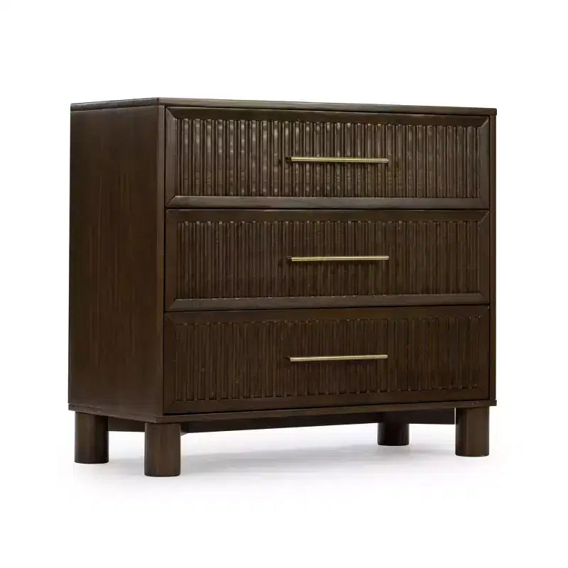 Commode 3 tiroirs cannelés avec poignée en laiton