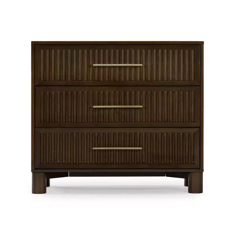 Commode 3 tiroirs cannelés avec poignée en laiton