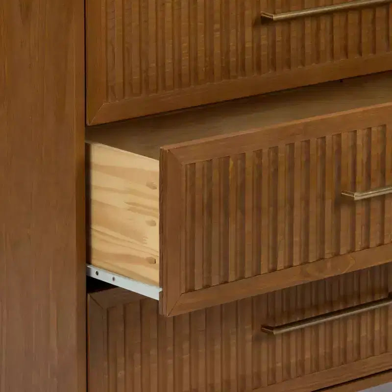 Commode 3 tiroirs cannelés avec poignée en laiton