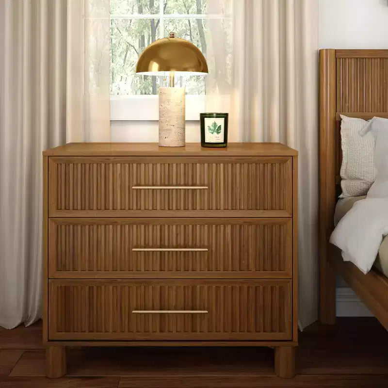 Commode 3 tiroirs cannelés avec poignée en laiton