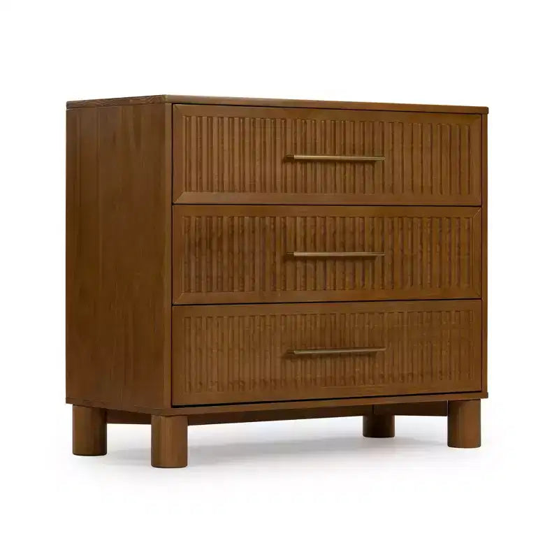 Commode 3 tiroirs cannelés avec poignée en laiton