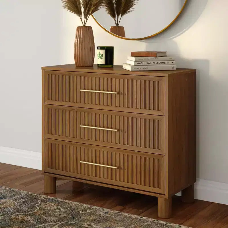 Sera Fluted 3 Drawer Dresser with Brass Handle
