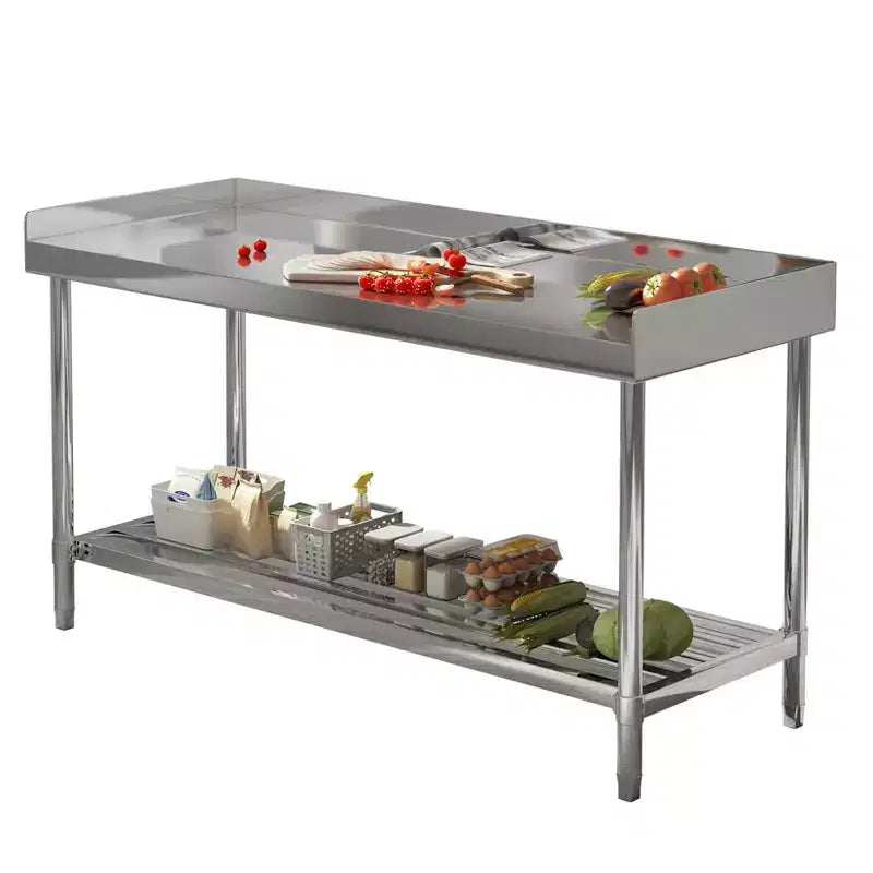 COZONY 24x48 Stainless Steel Work Table with Backsplash, Heavy Duty Commercial Food Prep Table with Adjustable Undershelf