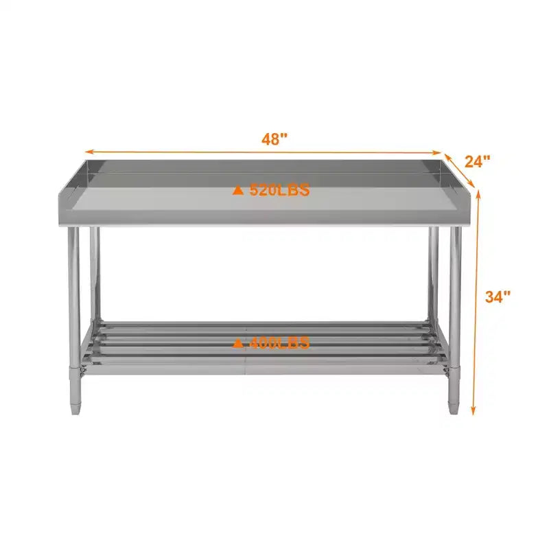Table de travail en acier inoxydable 24x48 avec dosseret, table de préparation alimentaire commerciale robuste avec étagère inférieure réglable