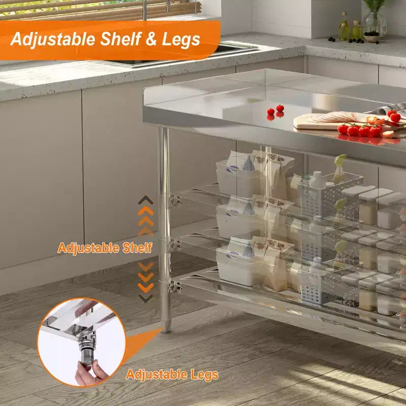 Table de travail en acier inoxydable 24x48 avec dosseret, table de préparation alimentaire commerciale robuste avec étagère inférieure réglable