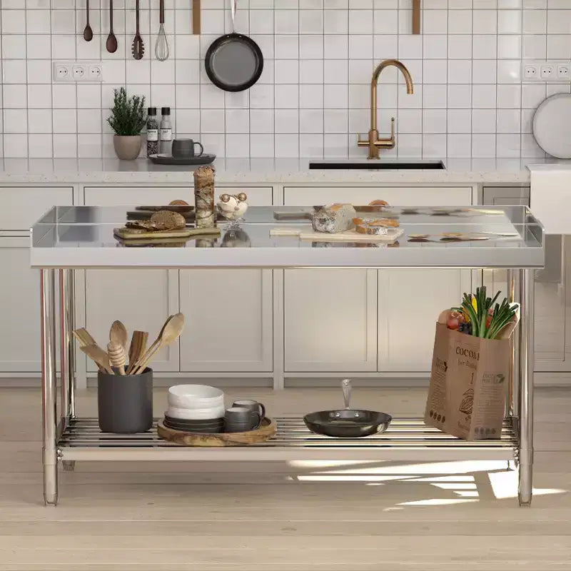 Table de travail en acier inoxydable 24x48 avec dosseret, table de préparation alimentaire commerciale robuste avec étagère inférieure réglable