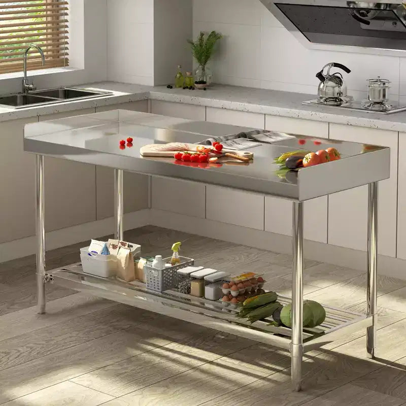 Table de travail en acier inoxydable 24x48 avec dosseret, table de préparation alimentaire commerciale robuste avec étagère inférieure réglable