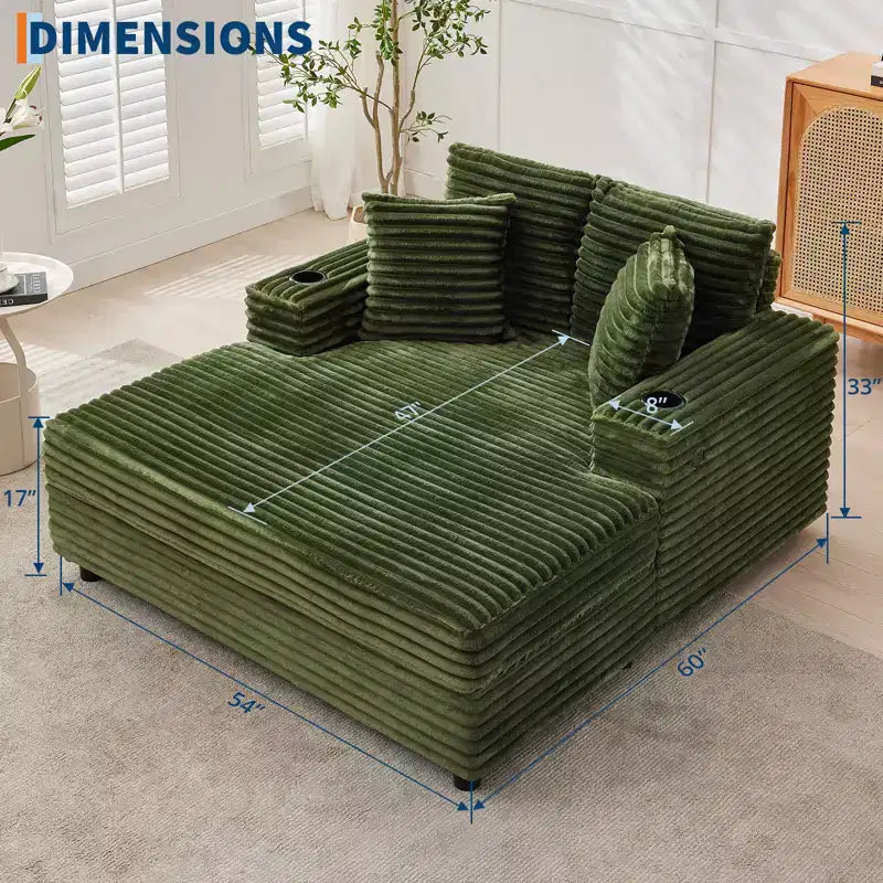 Fauteuil Chaise Longue Surdimensionné d'Intérieur, Canapé Lounge en Velours Côtelé, Porte-Gobelets et Coussins Décoratifs, pour la Maison, la Chambre, le Bureau