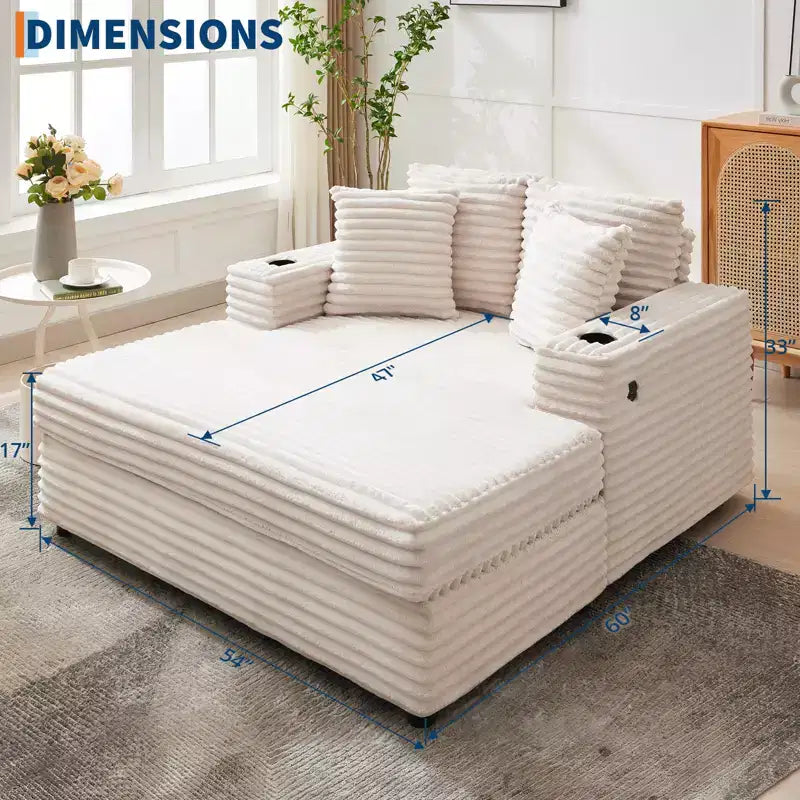 Fauteuil Chaise Longue Surdimensionné d'Intérieur, Canapé Lounge en Velours Côtelé, Porte-Gobelets et Coussins Décoratifs, pour la Maison, la Chambre, le Bureau