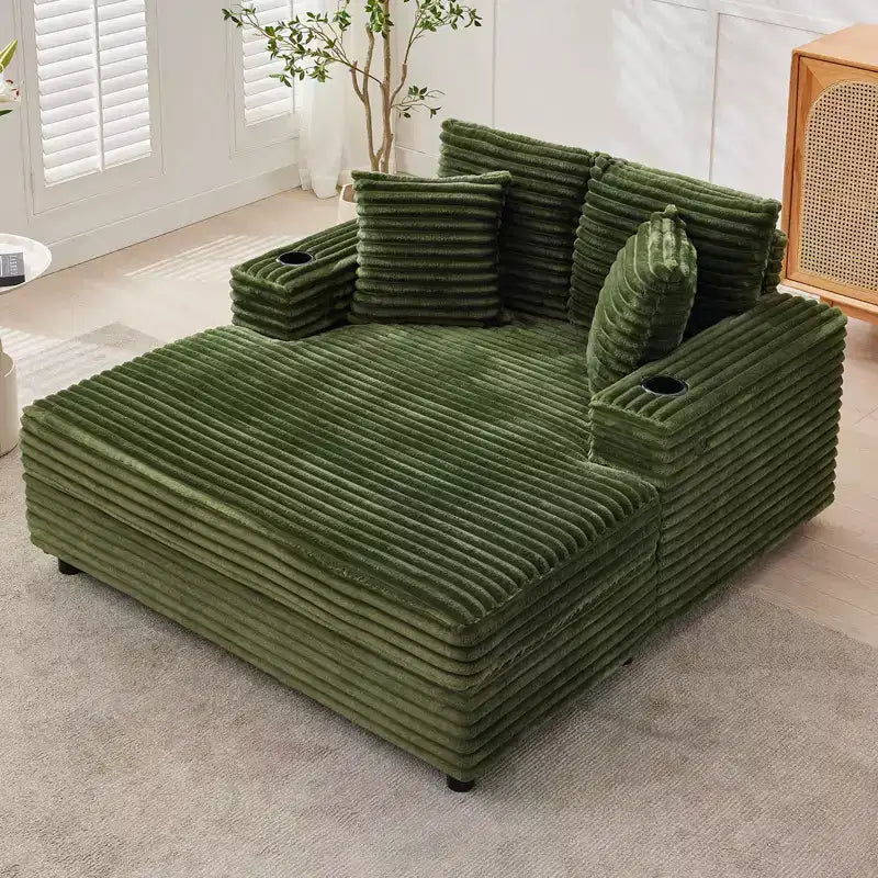 Fauteuil Chaise Longue Surdimensionné d'Intérieur, Canapé Lounge en Velours Côtelé, Porte-Gobelets et Coussins Décoratifs, pour la Maison, la Chambre, le Bureau