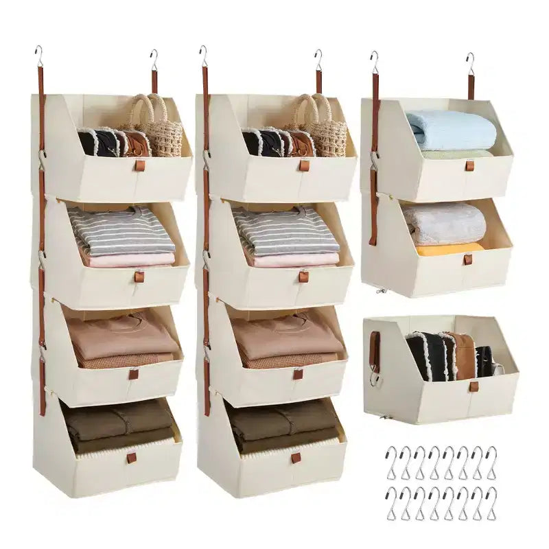 4-Tier Hanging Closet Organizer, Non-Woven Fabric, Detachable Modular Design with Hooks, for Wardrobe Dorm RV, Space-Saving Home Organizer