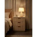 Light Wood Bedside Nightstand with 3 Drawers & Convenient Charging Station for Bedroom