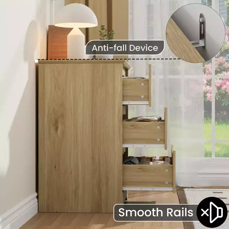Commode en bois à 3 tiroirs, armoire de rangement moderne et haute avec tiroirs profonds, commode large pour chambre à coucher, salon, couloir et chambre d'enfant