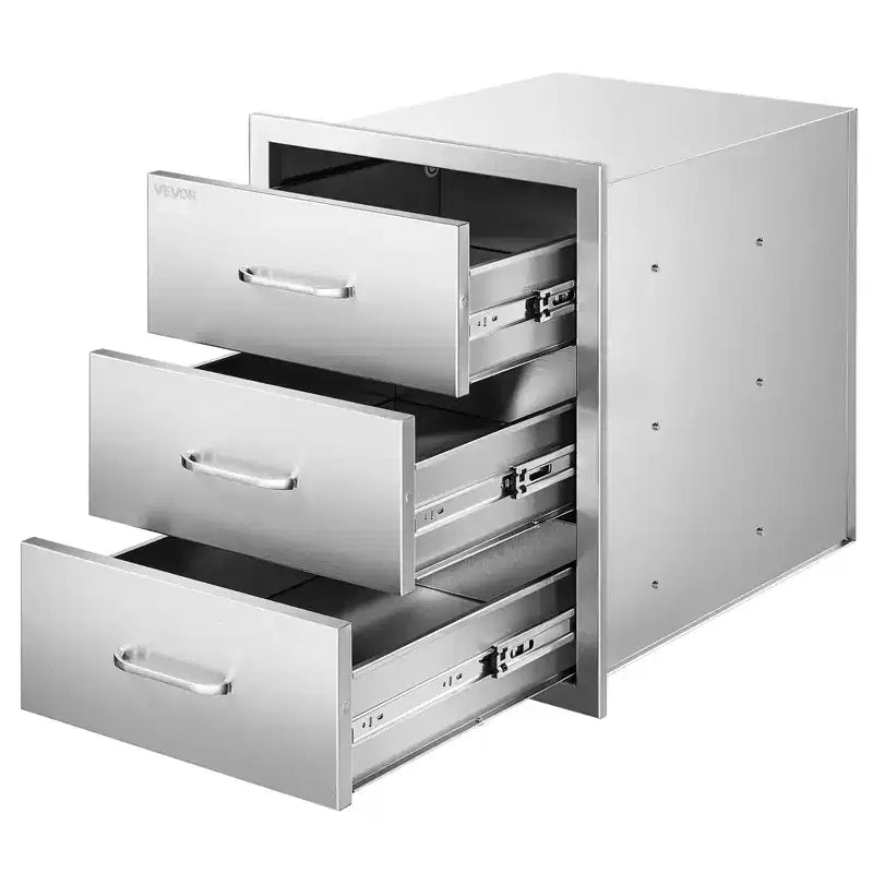 VEVOR Outdoor Kitchen Drawers 18.11 W x 23.23 D x 23.23 H, Triple-Access Stainless Steel Modular Drawer Cabinet with Handles, Silver