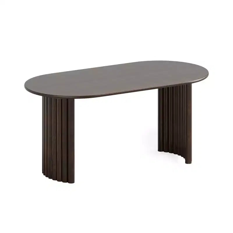HomeRoots 67 Walnut Solid Wood Double Pedestal Base Oval Dining Table