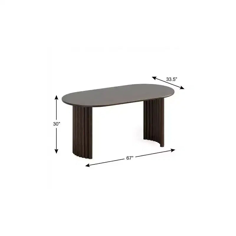 Table de salle à manger ovale à double piédestal en bois massif de noyer de 67 po