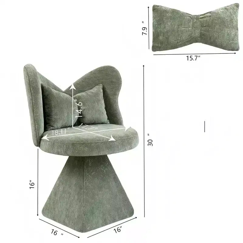Fauteuil pivotant rembourré avec oreiller, fauteuil de coiffeuse sculptural avec dossier incurvé pour chambre à coucher, salon ou coin maquillage