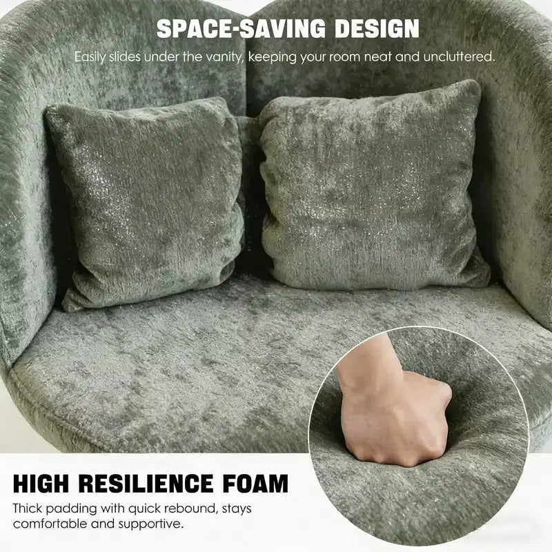 Fauteuil pivotant rembourré avec oreiller, fauteuil de coiffeuse sculptural avec dossier incurvé pour chambre à coucher, salon ou coin maquillage