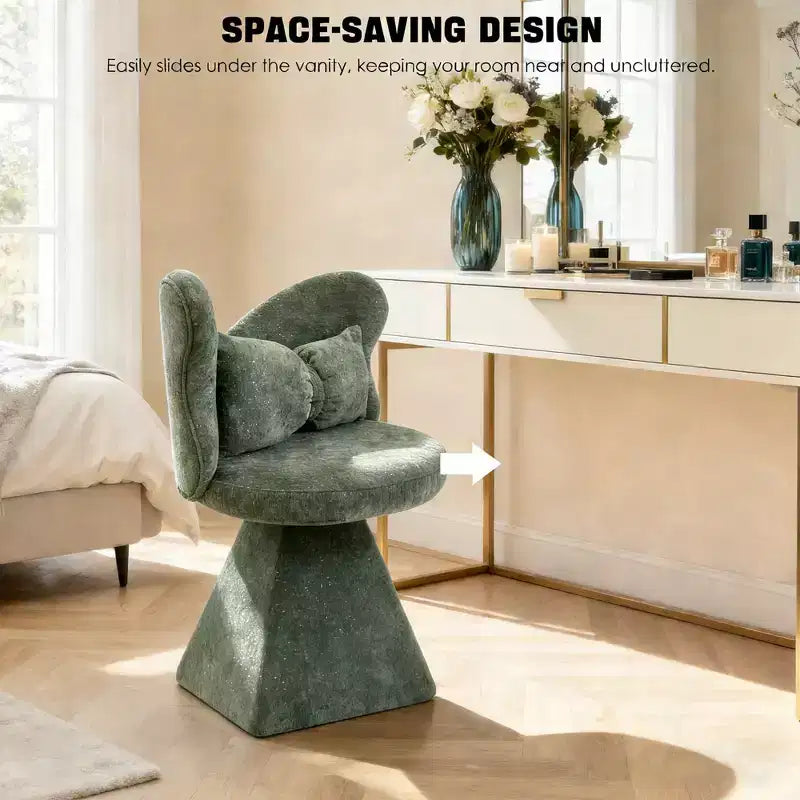 Fauteuil pivotant rembourré avec oreiller, fauteuil de coiffeuse sculptural avec dossier incurvé pour chambre à coucher, salon ou coin maquillage