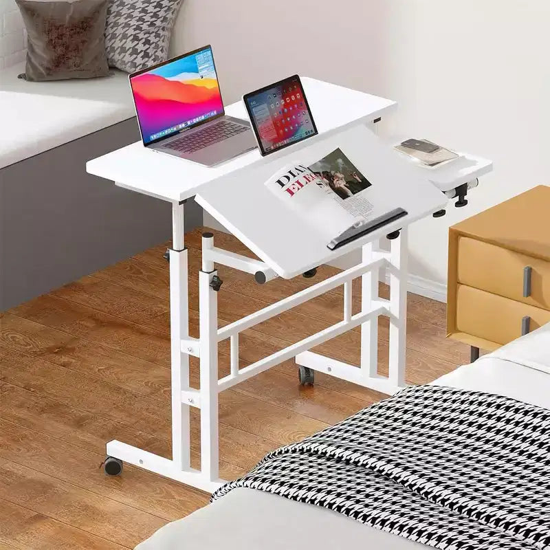 Bureau debout réglable en hauteur avec roulettes, table d'ordinateur portable mobile assis-debout avec plateau inclinable