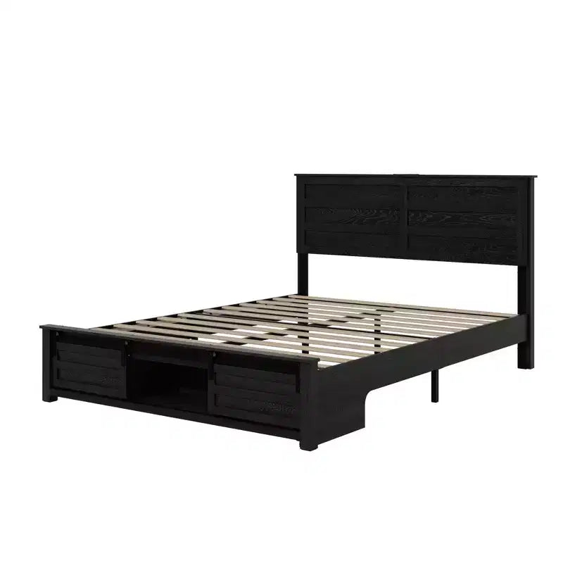 Lit plateforme double/grand avec tête de lit capitonnée de rangement