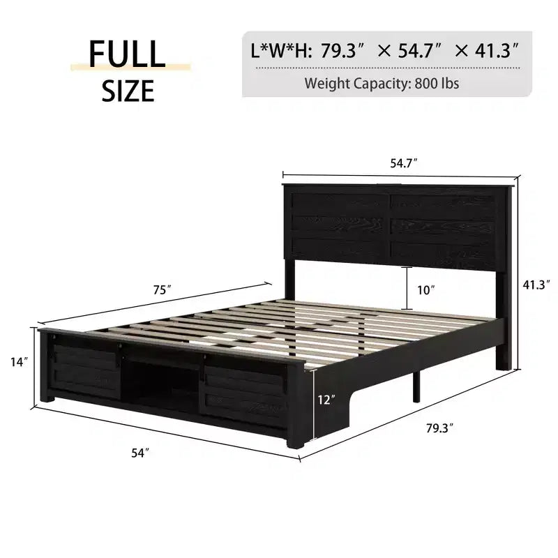 Lit plateforme double/grand avec tête de lit capitonnée de rangement