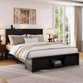 Full/Queen Size Platform Bed with Upholstered Storage Headboard, Wood Platform Bed Frame with Charging Station and LED Lights